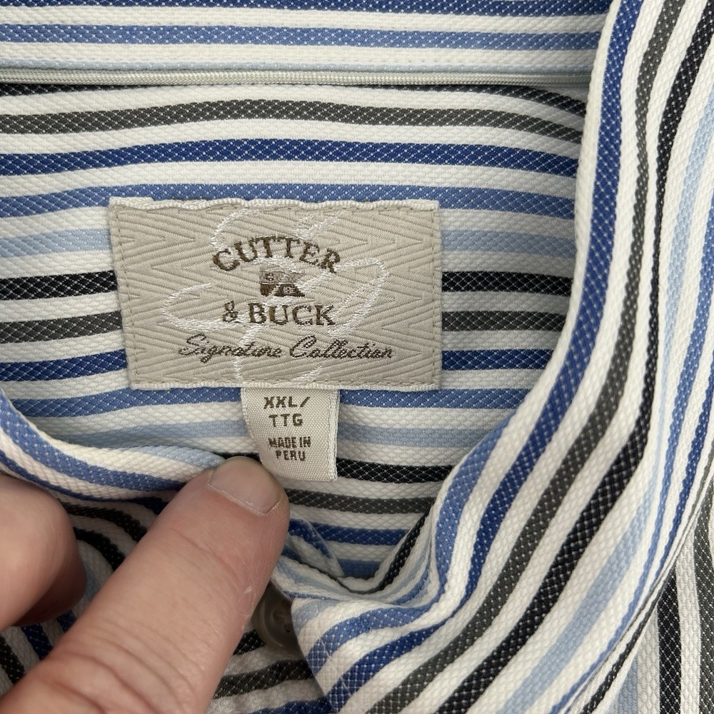 Cutter & Buck Signature Collection Shirt Mens 2XL Oxford Blue Stripe Preppy - Picture 6 of 10